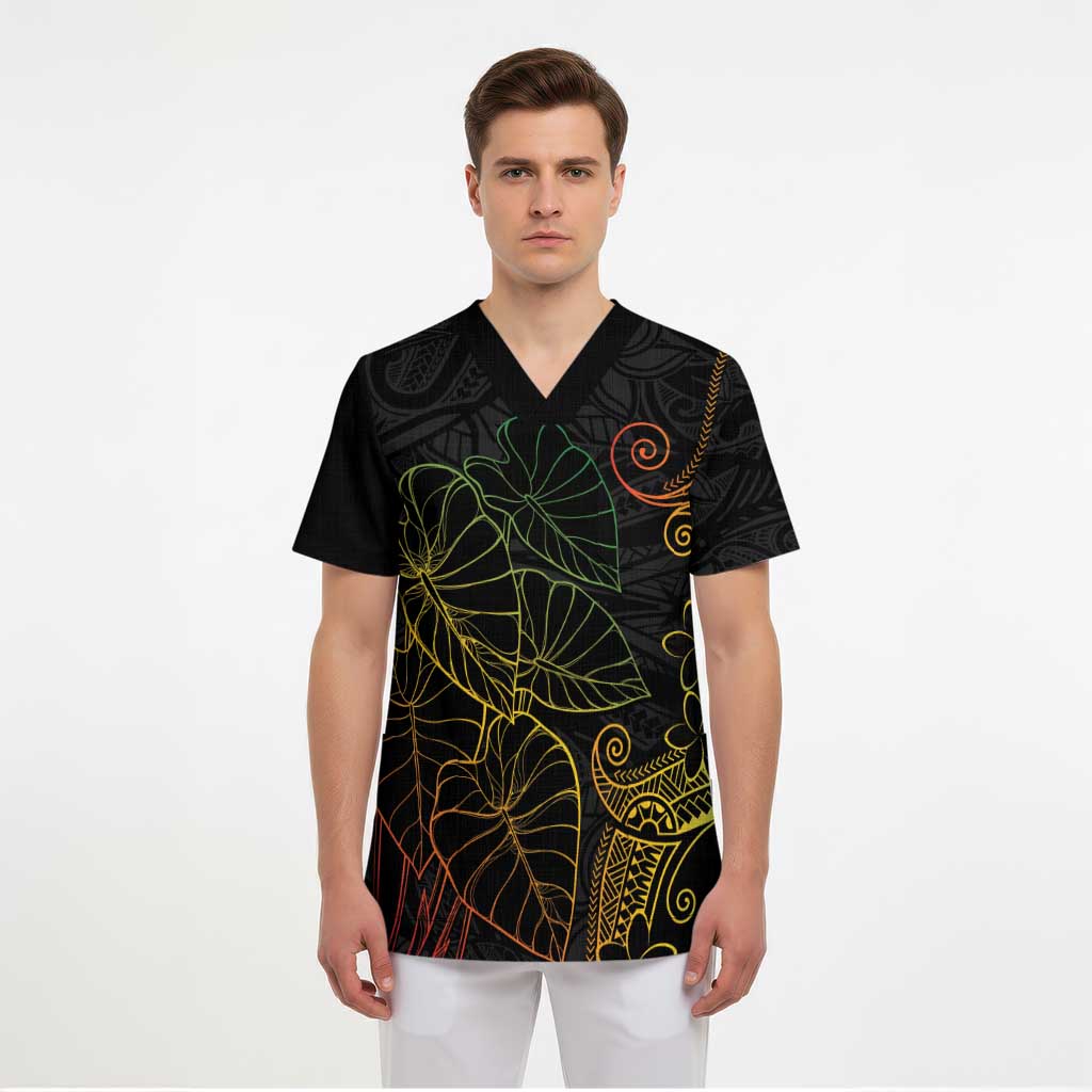 Aloha Hawaii Kalo Scrub Top Reggae Taro Polynesian Pattern - Polynesian Pride