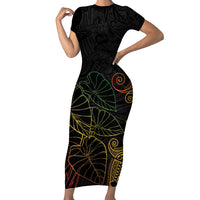 Aloha Hawaii Kalo Short Sleeve Bodycon Dress Reggae Taro Polynesian Pattern - Polynesian Pride