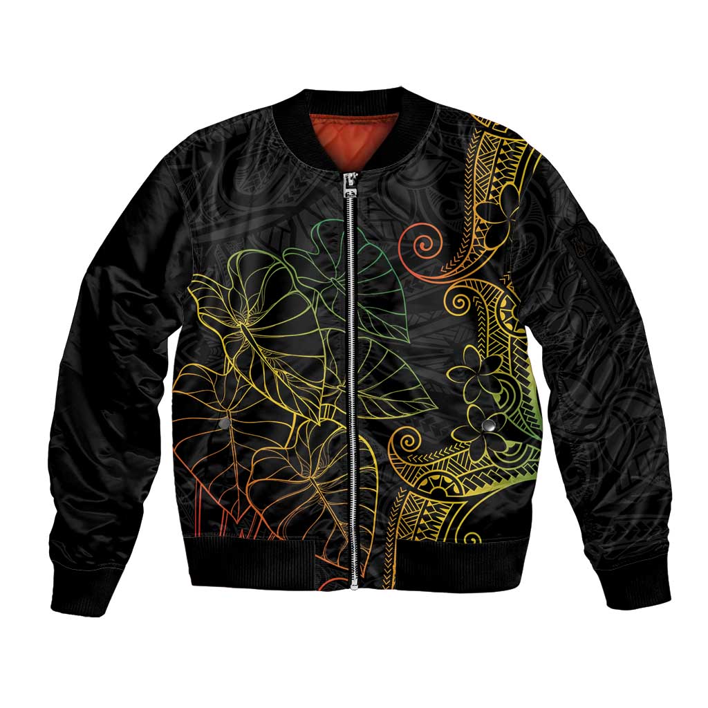 Aloha Hawaii Kalo Sleeve Zip Bomber Jacket Reggae Taro Polynesian Pattern - Polynesian Pride