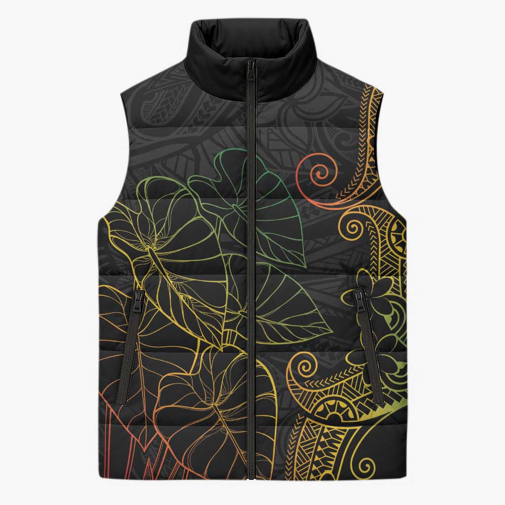 Aloha Hawaii Kalo Sleeveless Puffer Jacket Reggae Taro Polynesian Pattern - Polynesian Pride