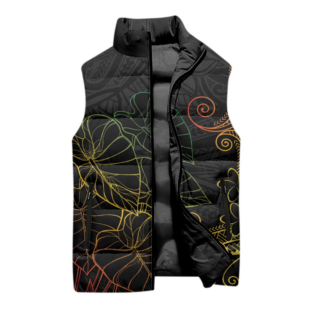 Aloha Hawaii Kalo Sleeveless Puffer Jacket Reggae Taro Polynesian Pattern - Polynesian Pride
