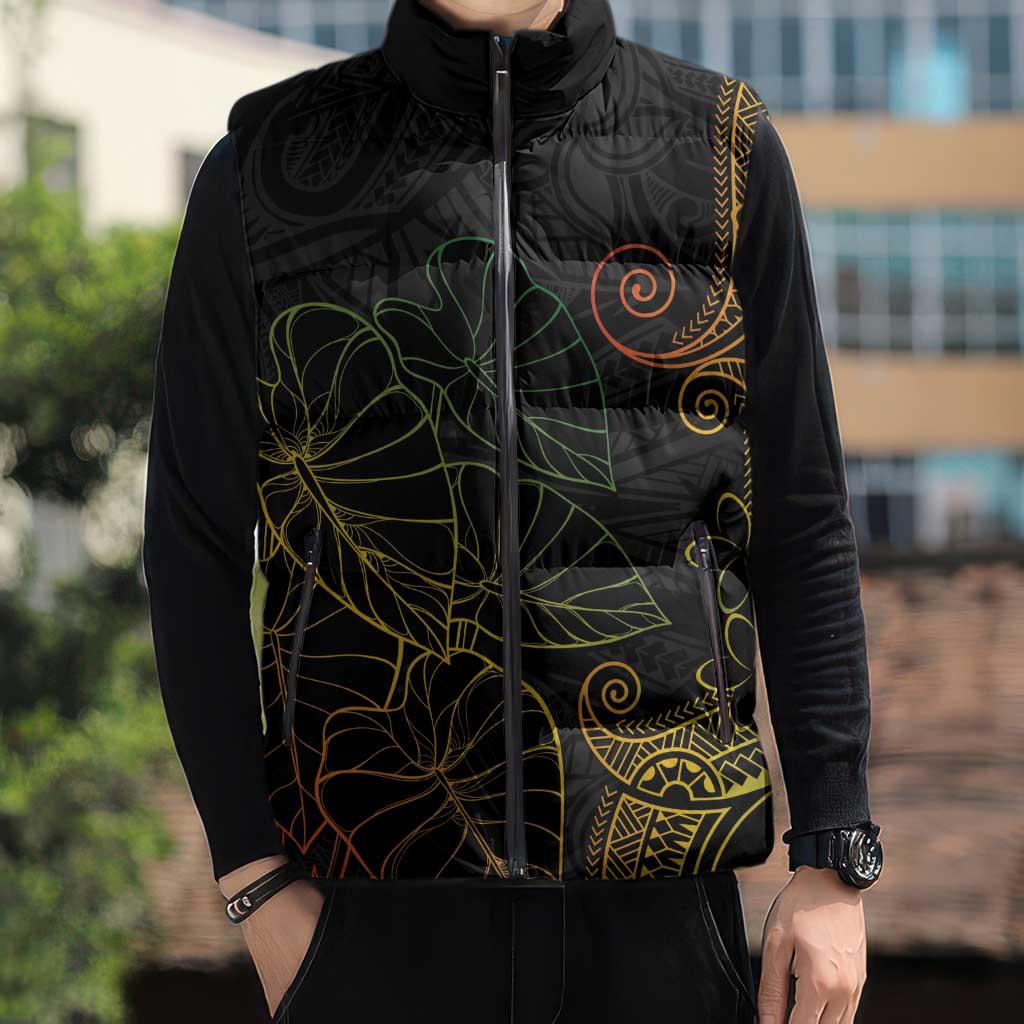 Aloha Hawaii Kalo Sleeveless Puffer Jacket Reggae Taro Polynesian Pattern - Polynesian Pride