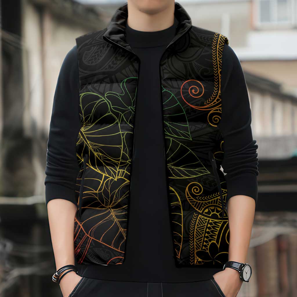Aloha Hawaii Kalo Sleeveless Puffer Jacket Reggae Taro Polynesian Pattern - Polynesian Pride