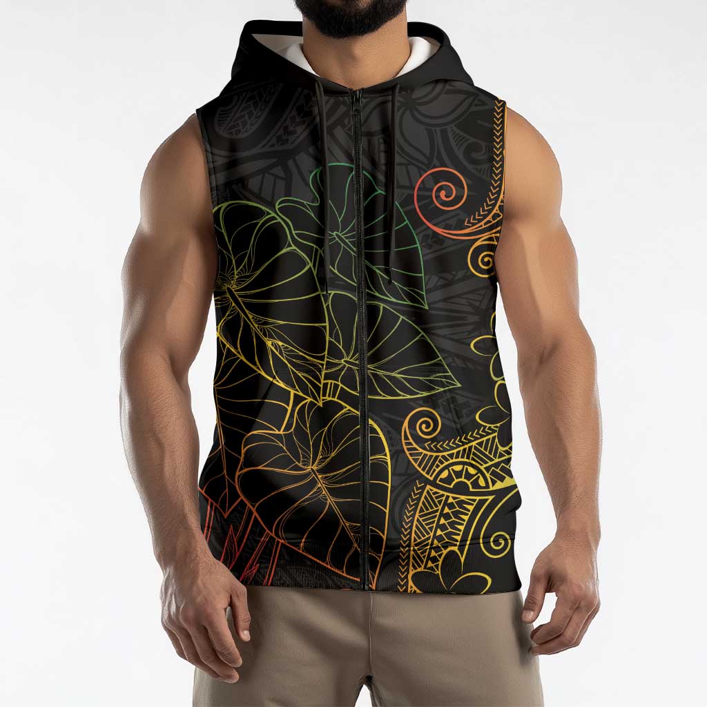 Aloha Hawaii Kalo Sleeveless Zip Hoodie Reggae Taro Polynesian Pattern - Polynesian Pride