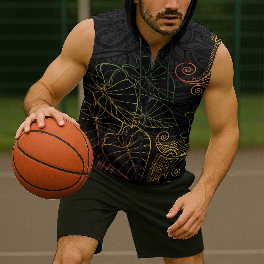 Aloha Hawaii Kalo Sleeveless Zip Hoodie Reggae Taro Polynesian Pattern - Polynesian Pride