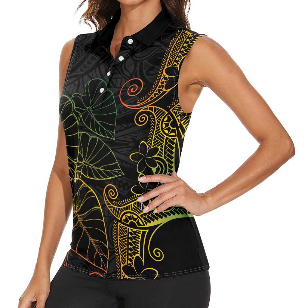 Aloha Hawaii Kalo Women Sleeveless Polo Shirt Reggae Taro Polynesian Pattern - Polynesian Pride