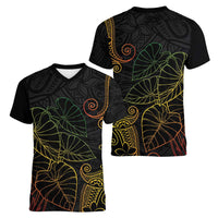 Aloha Hawaii Kalo Women V-Neck T-Shirt Reggae Taro Polynesian Pattern - Polynesian Pride