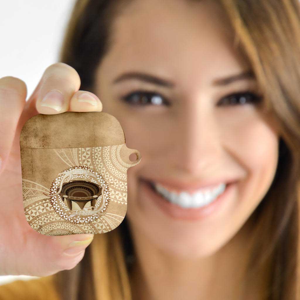 Tonga Skink Kava Bowl AirPods Case Vintage Tongan Ngatu Pattern