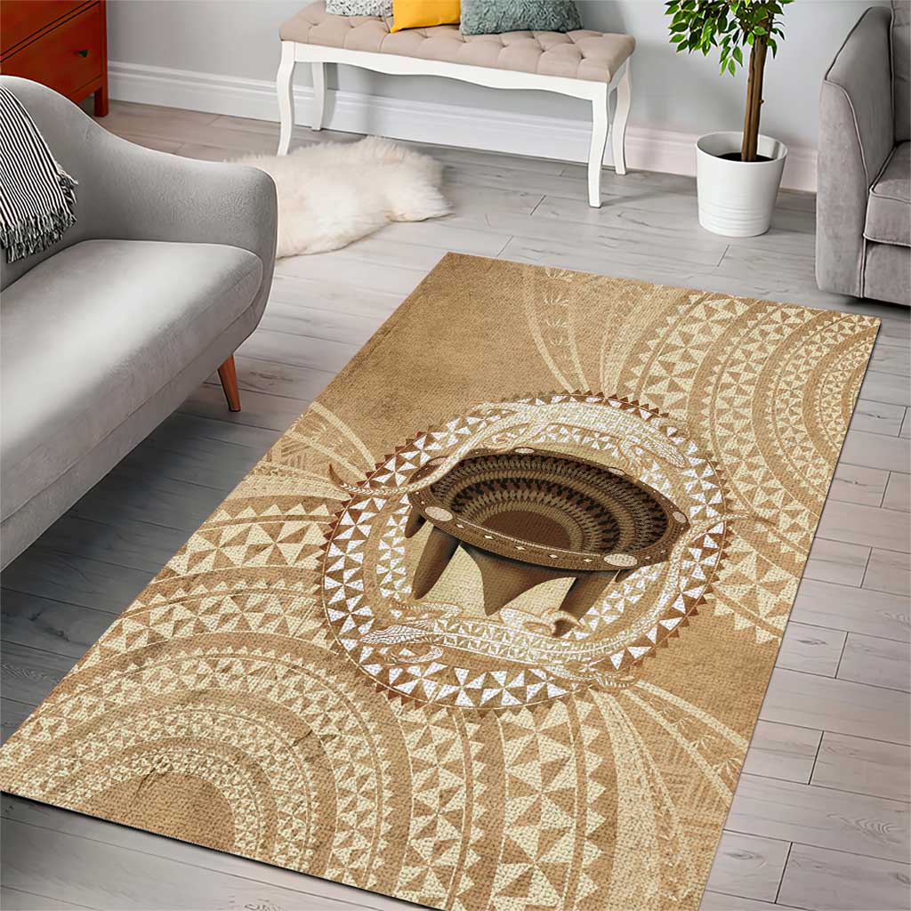 Tonga Skink Kava Bowl Area Rug Vintage Tongan Ngatu Pattern