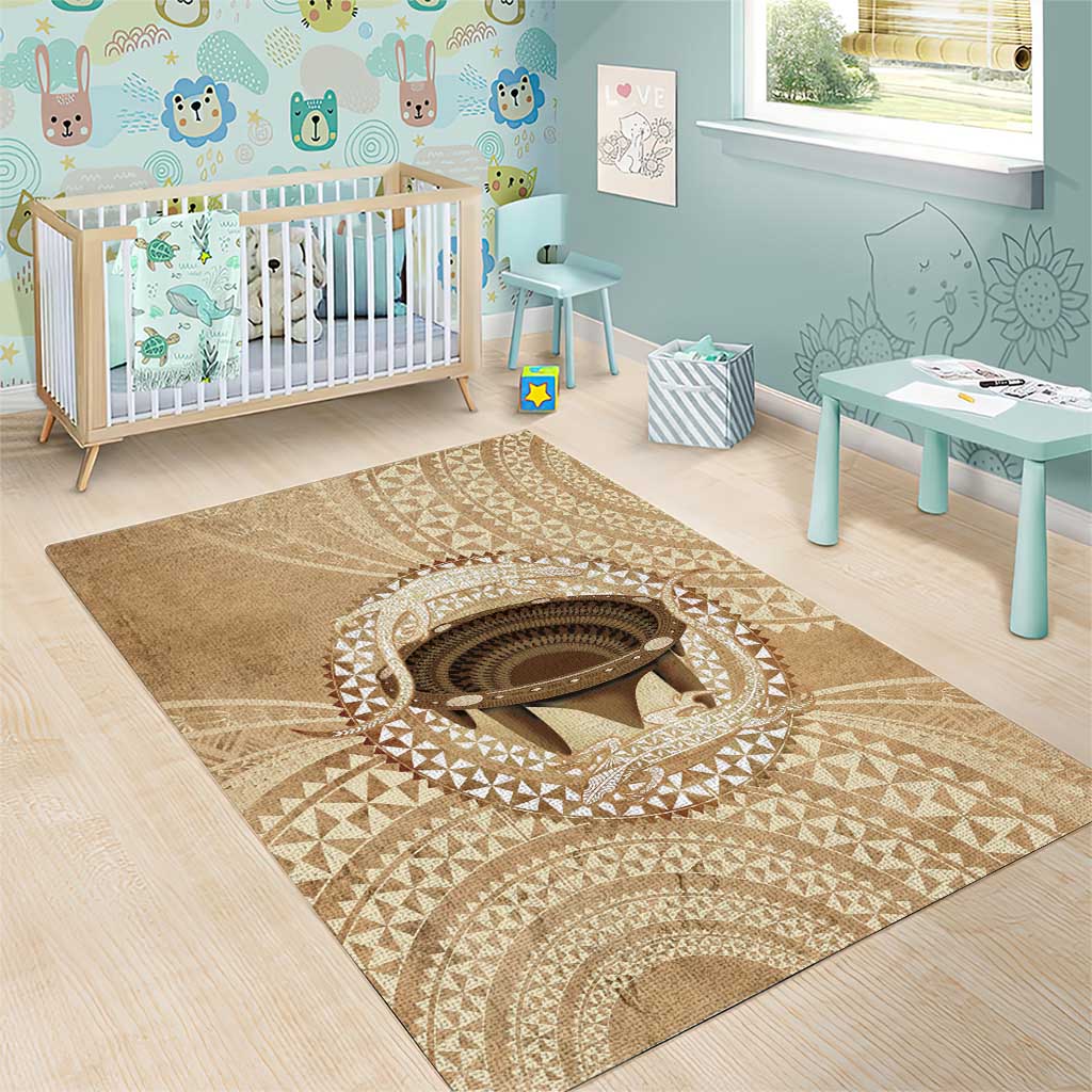 Tonga Skink Kava Bowl Area Rug Vintage Tongan Ngatu Pattern