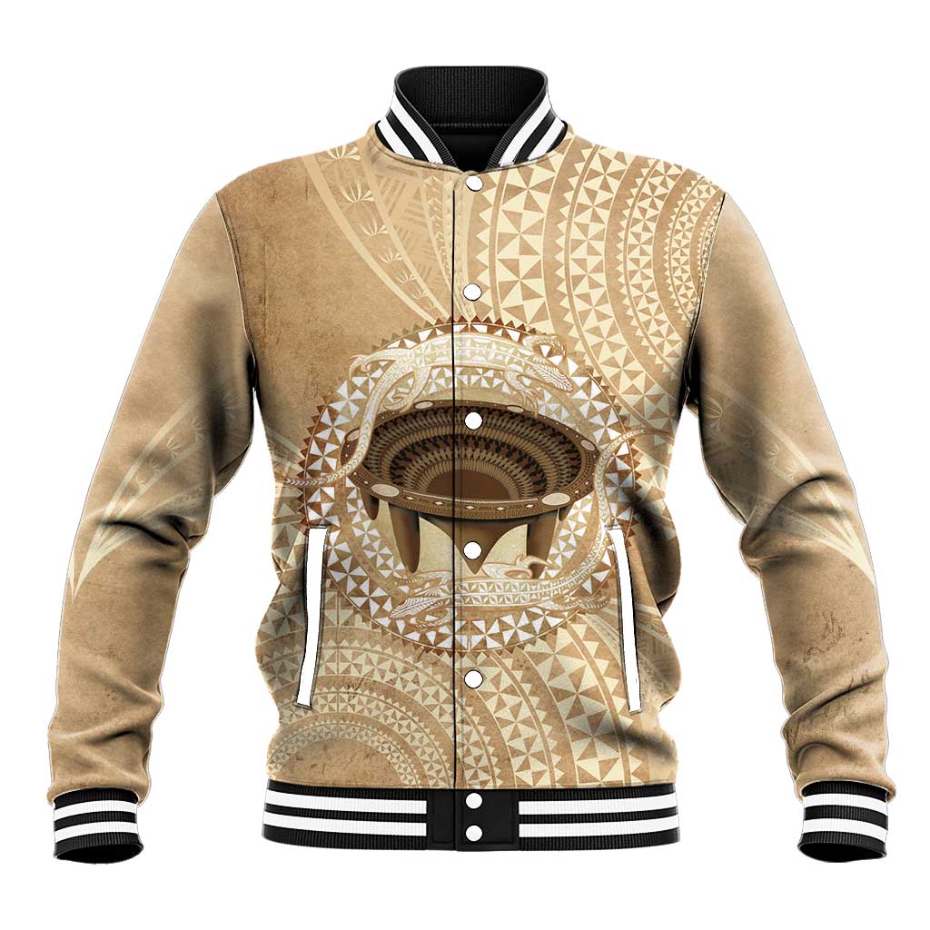 Tonga Skink Kava Bowl Baseball Jacket Vintage Tongan Ngatu Pattern