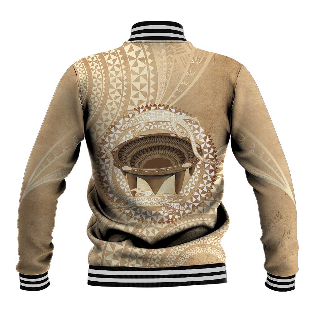 Tonga Skink Kava Bowl Baseball Jacket Vintage Tongan Ngatu Pattern