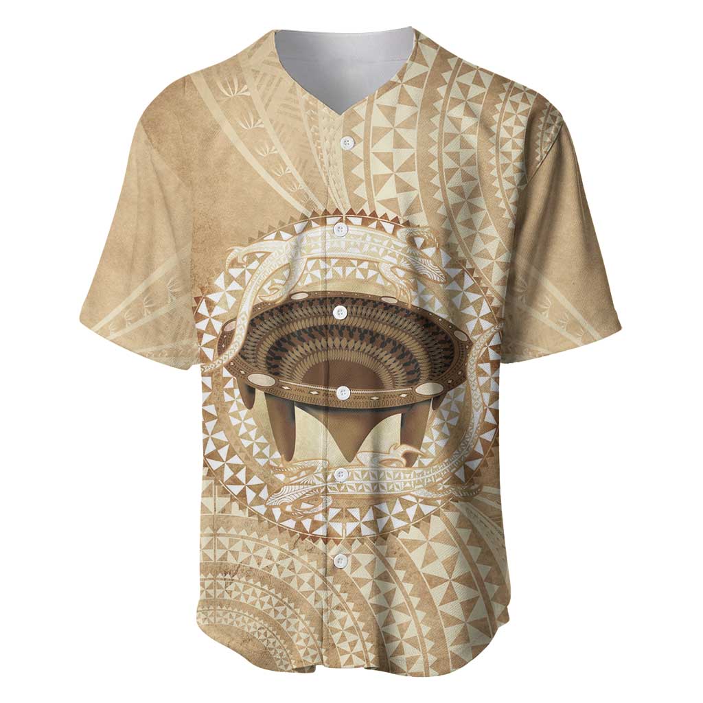 Tonga Skink Kava Bowl Baseball Jersey Vintage Tongan Ngatu Pattern