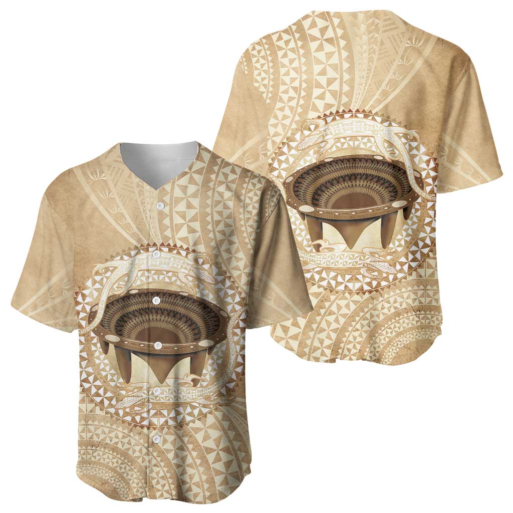 Tonga Skink Kava Bowl Baseball Jersey Vintage Tongan Ngatu Pattern