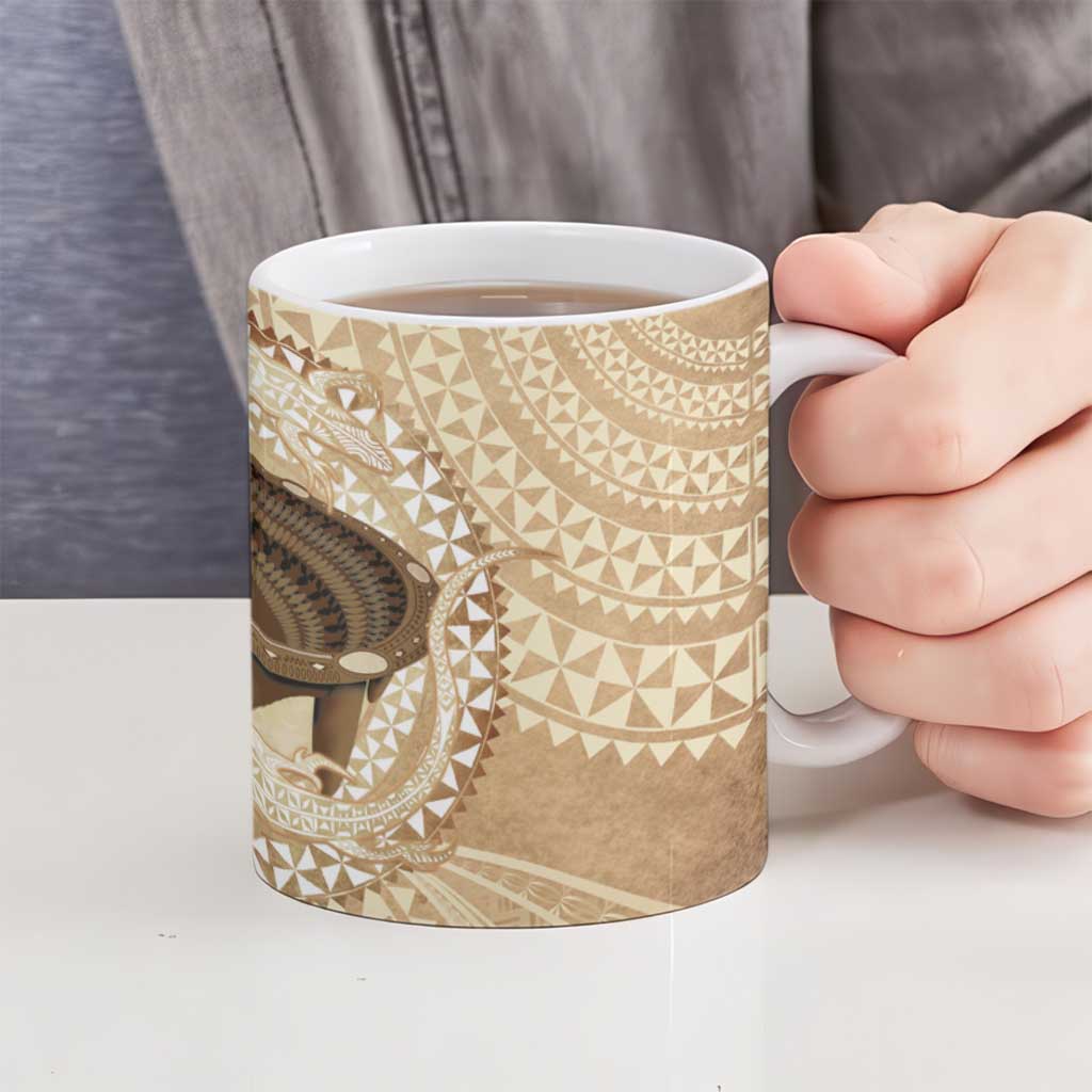 Tonga Skink Kava Bowl Ceramic Mug Vintage Tongan Ngatu Pattern LT14 - Polynesian Pride