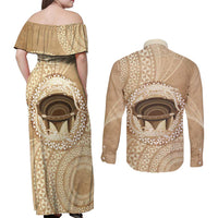 Tonga Skink Kava Bowl Couples Matching Off Shoulder Maxi Dress and Long Sleeve Button Shirt Vintage Tongan Ngatu Pattern LT14 - Polynesian Pride