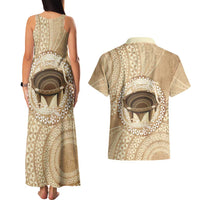 Tonga Skink Kava Bowl Couples Matching Tank Maxi Dress and Hawaiian Shirt Vintage Tongan Ngatu Pattern LT14 - Polynesian Pride