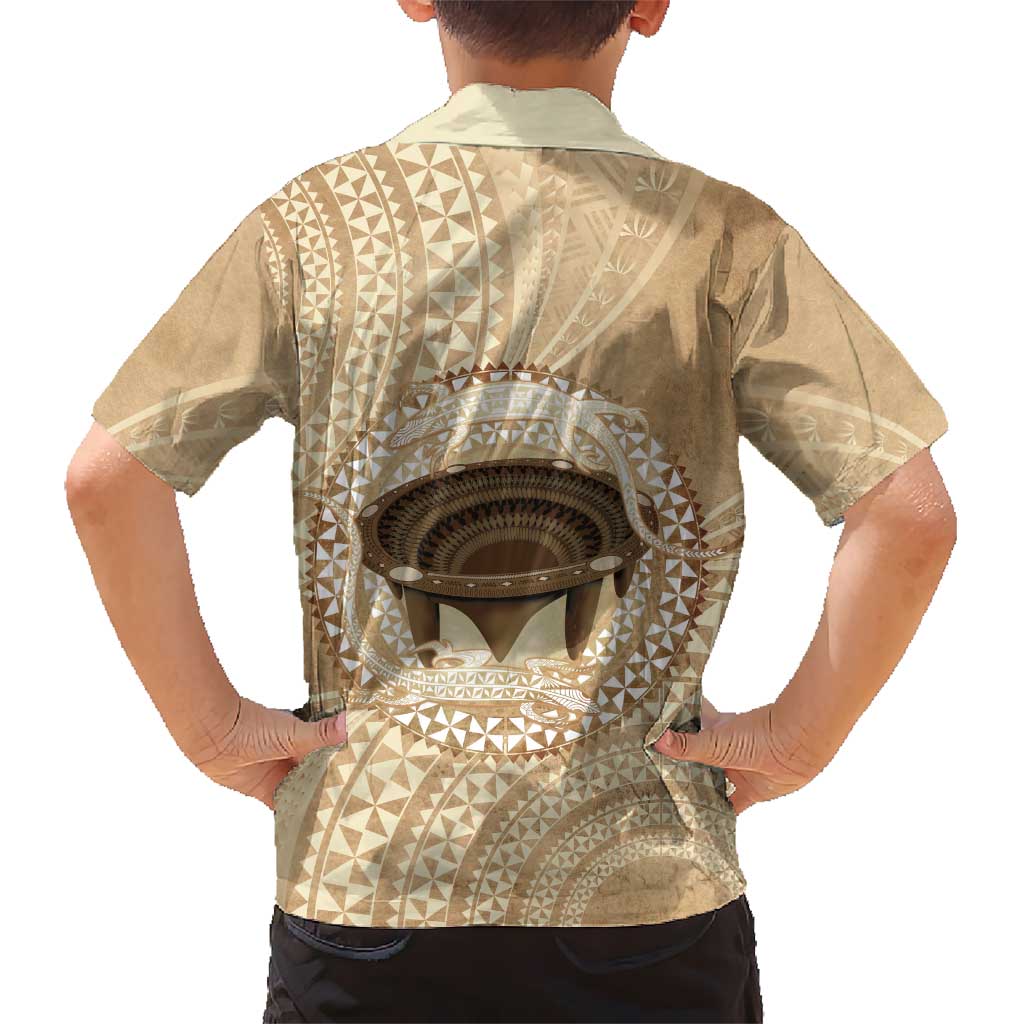 Tonga Skink Kava Bowl Family Matching Off The Shoulder Long Sleeve Dress and Hawaiian Shirt Vintage Tongan Ngatu Pattern LT14 - Polynesian Pride