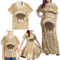 Tonga Skink Kava Bowl Family Matching Off Shoulder Maxi Dress and Hawaiian Shirt Vintage Tongan Ngatu Pattern
