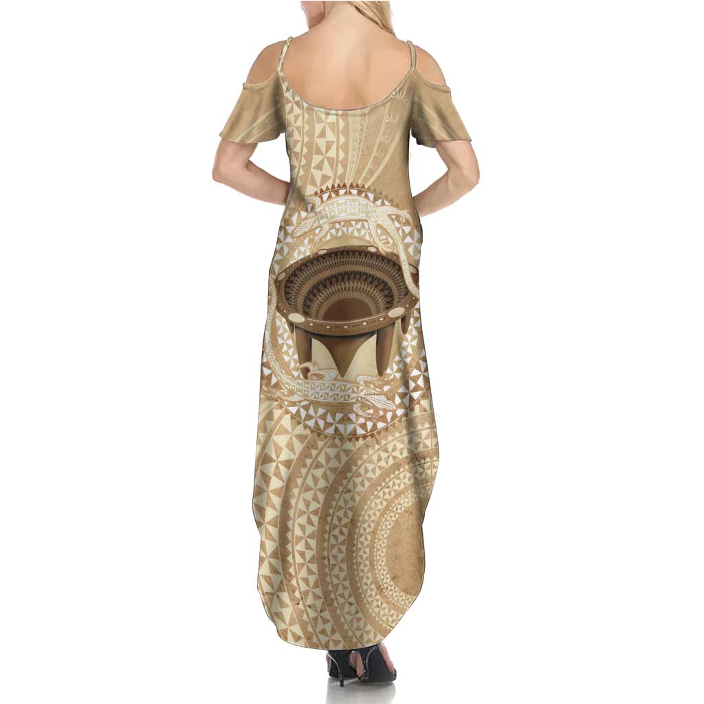 Tonga Skink Kava Bowl Family Matching Summer Maxi Dress and Hawaiian Shirt Vintage Tongan Ngatu Pattern