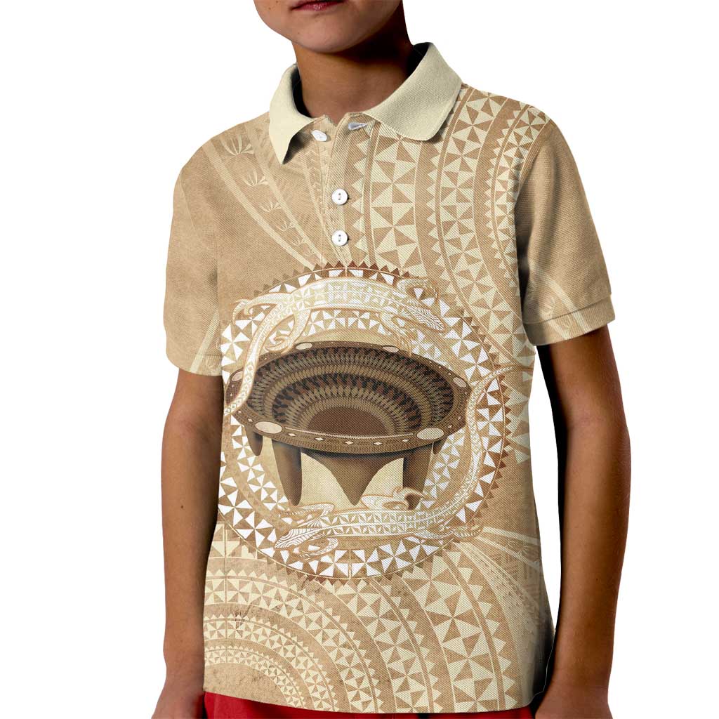 Tonga Skink Kava Bowl Kid Polo Shirt Vintage Tongan Ngatu Pattern LT14 Kid Brown - Polynesian Pride