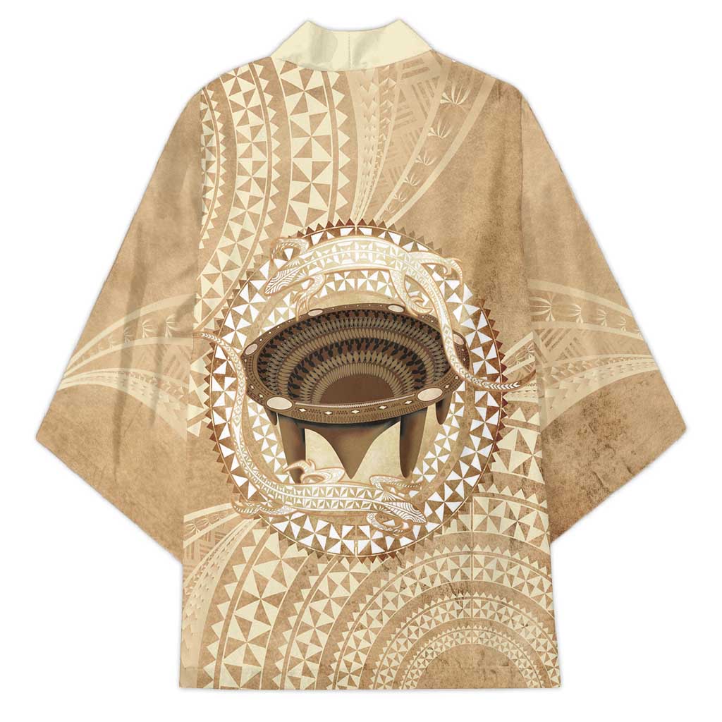 Tonga Skink Kava Bowl Kimono Vintage Tongan Ngatu Pattern