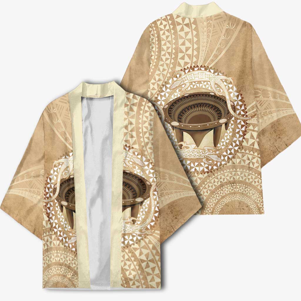 Tonga Skink Kava Bowl Kimono Vintage Tongan Ngatu Pattern