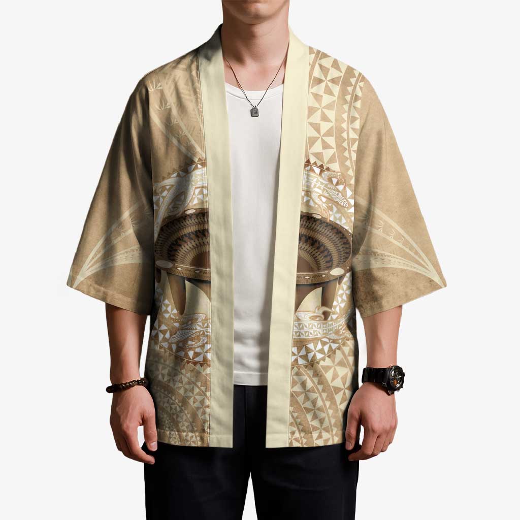 Tonga Skink Kava Bowl Kimono Vintage Tongan Ngatu Pattern