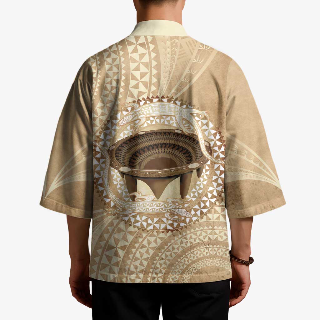 Tonga Skink Kava Bowl Kimono Vintage Tongan Ngatu Pattern