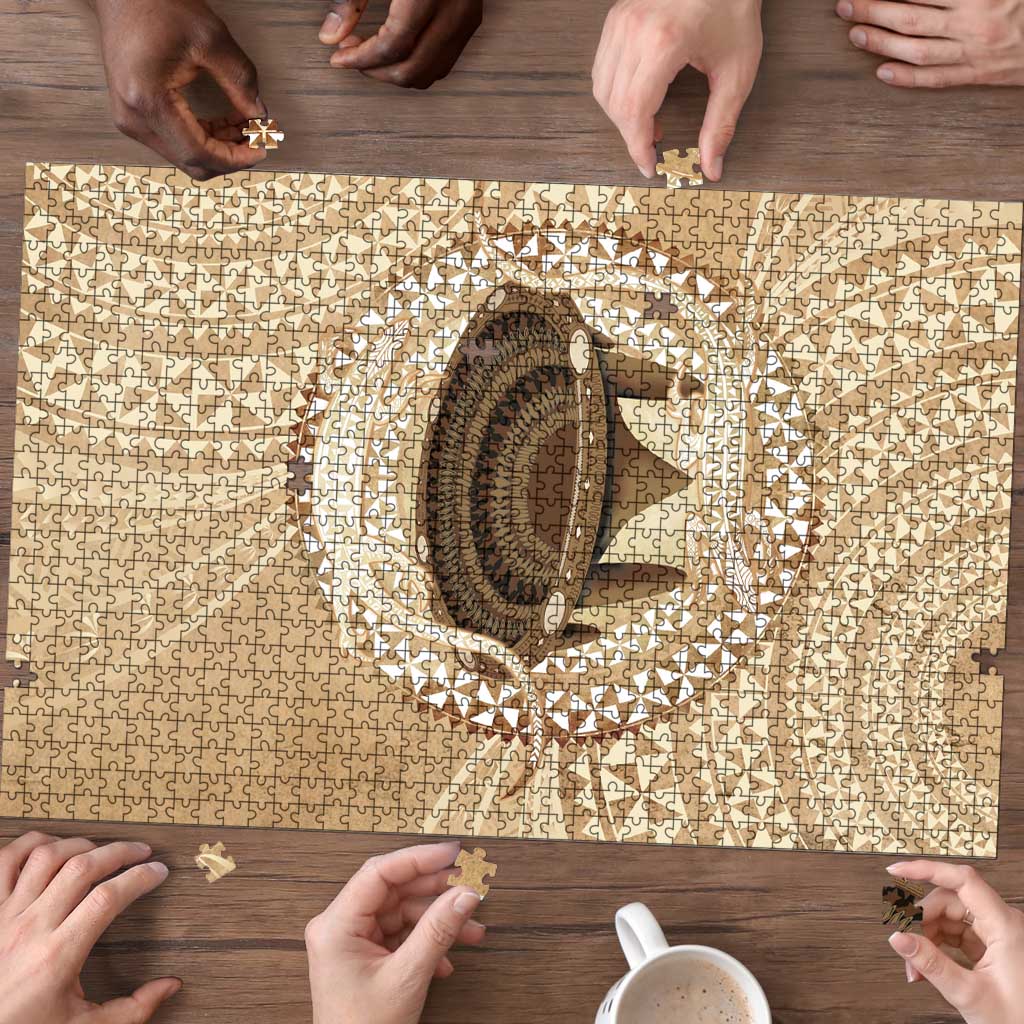 Tonga Skink Kava Bowl Puzzle Vintage Tongan Ngatu Pattern