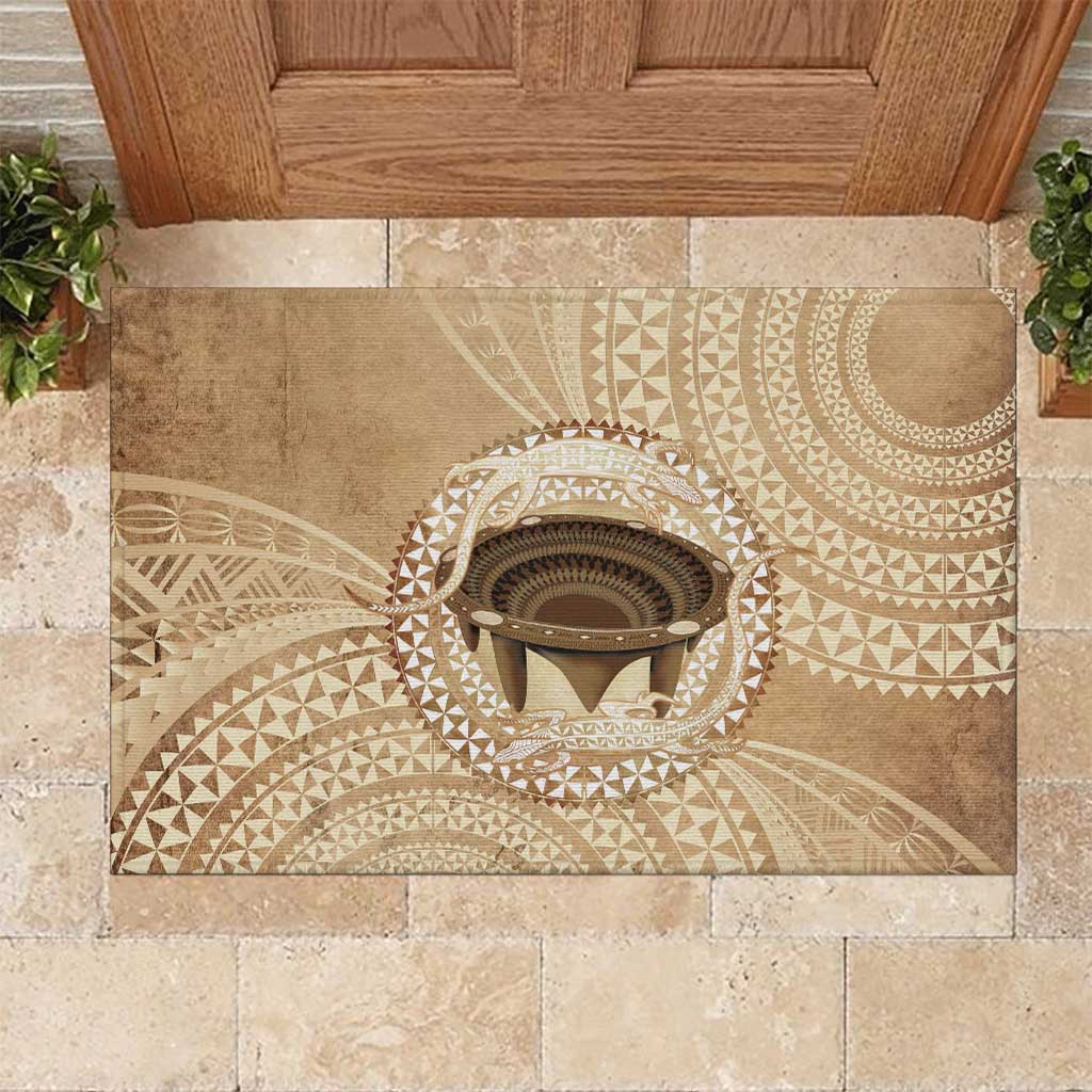Tonga Skink Kava Bowl Rubber Doormat Vintage Tongan Ngatu Pattern