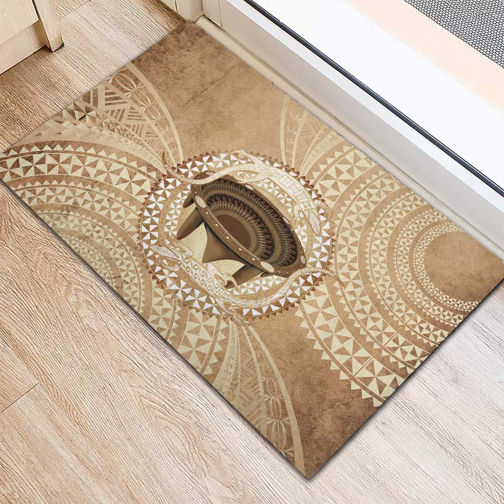 Tonga Skink Kava Bowl Rubber Doormat Vintage Tongan Ngatu Pattern