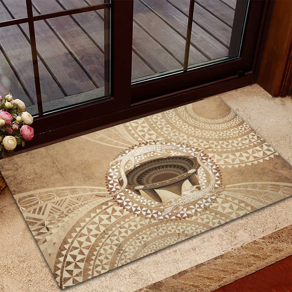 Tonga Skink Kava Bowl Rubber Doormat Vintage Tongan Ngatu Pattern