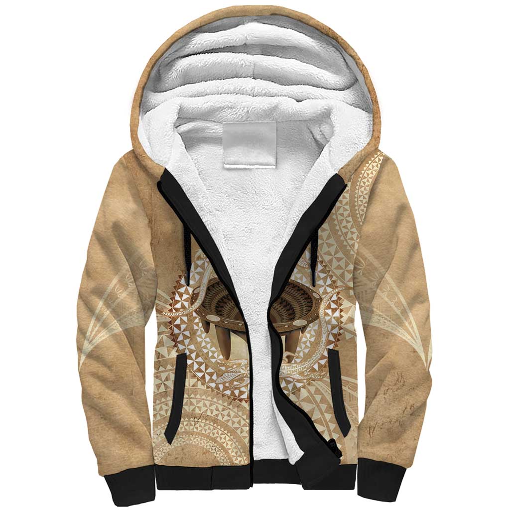 Tonga Skink Kava Bowl Sherpa Hoodie Vintage Tongan Ngatu Pattern LT14 Unisex Brown - Polynesian Pride