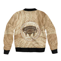 Tonga Skink Kava Bowl Sleeve Zip Bomber Jacket Vintage Tongan Ngatu Pattern