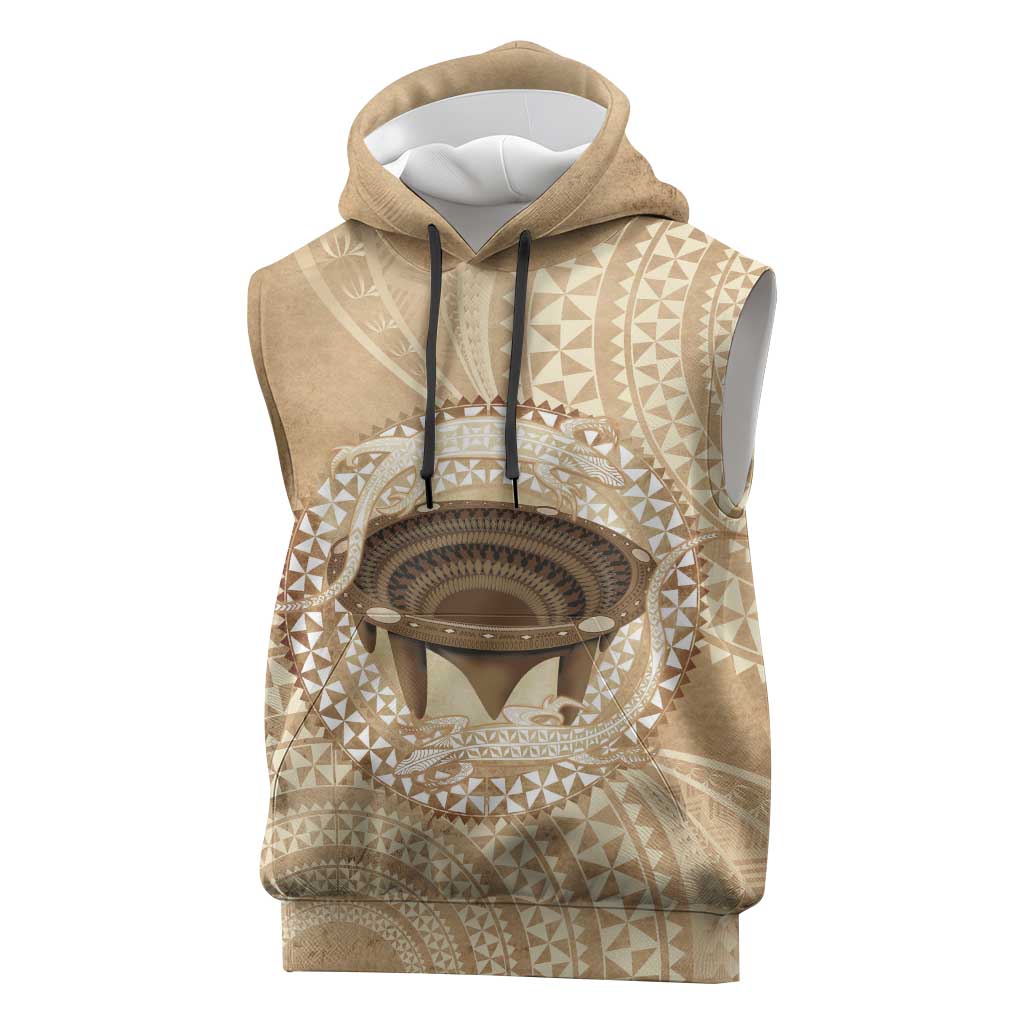 Tonga Skink Kava Bowl Sleeveless Hoodie Vintage Tongan Ngatu Pattern