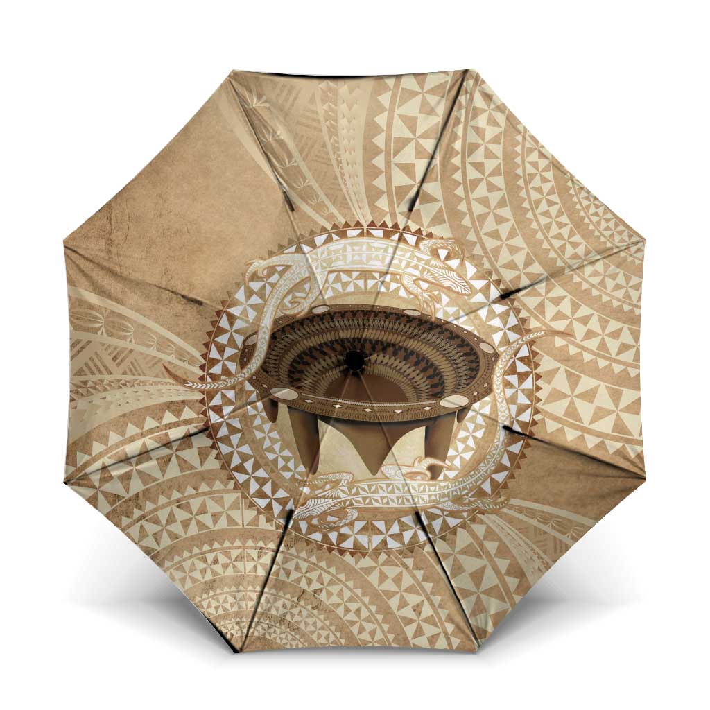 Tonga Skink Kava Bowl Umbrella Vintage Tongan Ngatu Pattern LT14 One Size Folded 11.42 inch Opened Diameter 37.4 inch Brown - Polynesian Pride