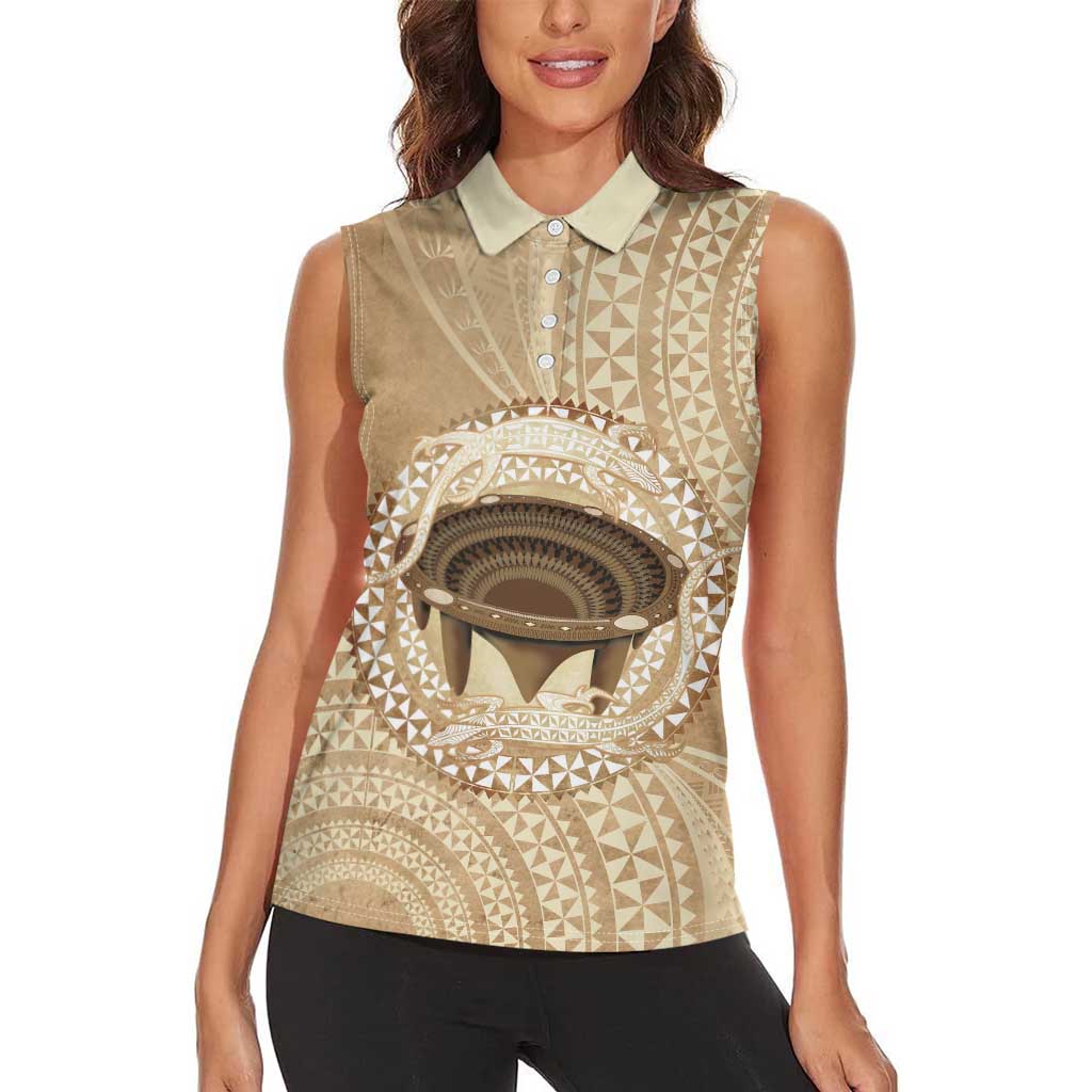 Tonga Skink Kava Bowl Women Sleeveless Polo Shirt Vintage Tongan Ngatu Pattern LT14 - Polynesian Pride