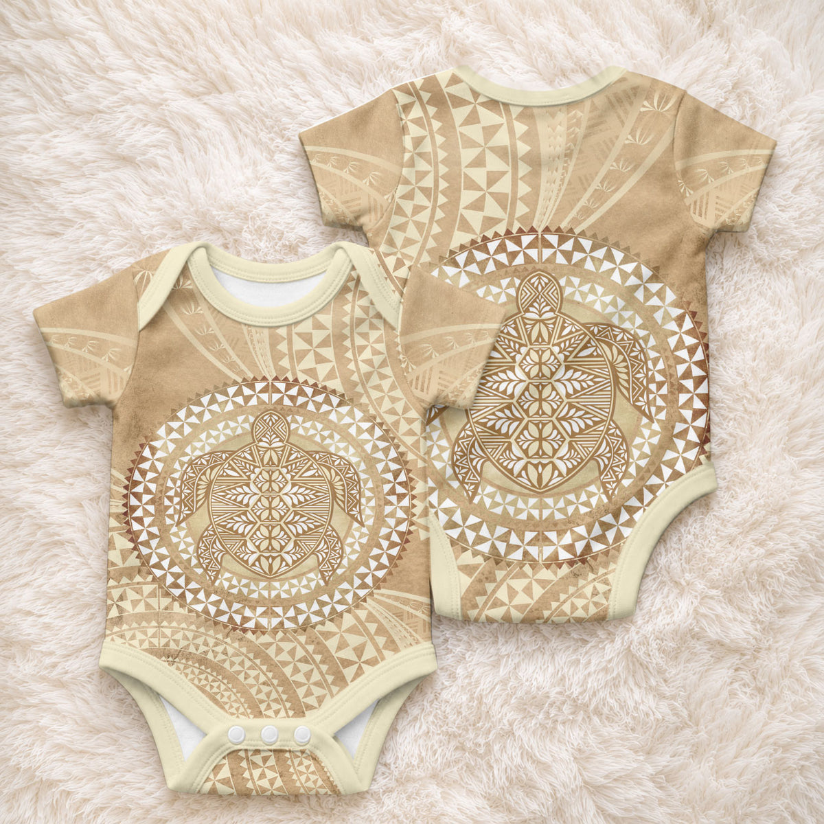 Tonga Ngatu Turtle Baby Onesie Vintage Tongan Tapa Cloth