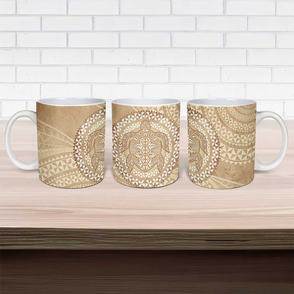Tonga Ngatu Turtle Ceramic Mug Vintage Tongan Tapa Cloth