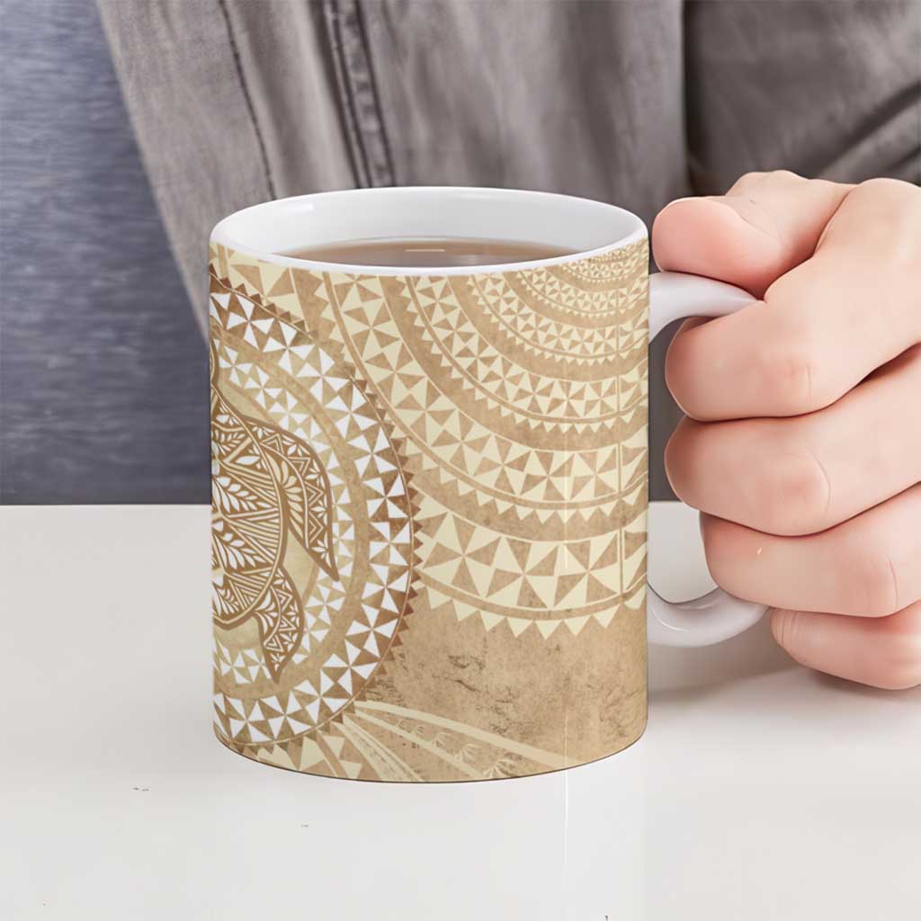 Tonga Ngatu Turtle Ceramic Mug Vintage Tongan Tapa Cloth
