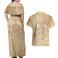 Tonga Ngatu Turtle Couples Matching Off Shoulder Maxi Dress and Hawaiian Shirt Vintage Tongan Tapa Cloth LT14 - Polynesian Pride
