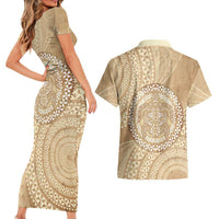 Tonga Ngatu Turtle Couples Matching Short Sleeve Bodycon Dress and Hawaiian Shirt Vintage Tongan Tapa Cloth LT14 - Polynesian Pride