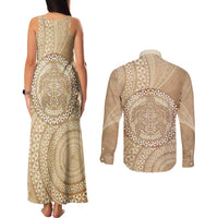Tonga Ngatu Turtle Couples Matching Tank Maxi Dress and Long Sleeve Button Shirt Vintage Tongan Tapa Cloth LT14 - Polynesian Pride