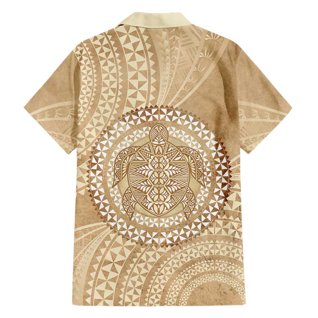 Tonga Ngatu Turtle Family Matching Off The Shoulder Long Sleeve Dress and Hawaiian Shirt Vintage Tongan Tapa Cloth LT14 - Polynesian Pride