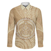 Tonga Ngatu Turtle Family Matching Off The Shoulder Long Sleeve Dress and Hawaiian Shirt Vintage Tongan Tapa Cloth LT14 Dad's Shirt - Long Sleeve Brown - Polynesian Pride