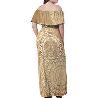 Tonga Ngatu Turtle Family Matching Off Shoulder Maxi Dress and Hawaiian Shirt Vintage Tongan Tapa Cloth