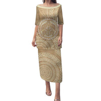 Tonga Ngatu Turtle Family Matching Puletasi and Hawaiian Shirt Vintage Tongan Tapa Cloth LT14 Mom's Dress Brown - Polynesian Pride