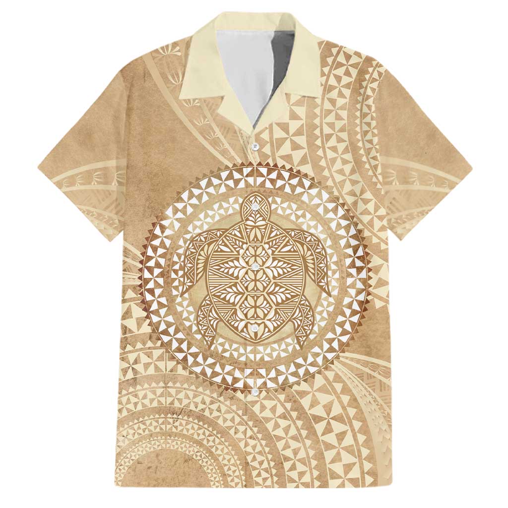 Tonga Ngatu Turtle Family Matching Summer Maxi Dress and Hawaiian Shirt Vintage Tongan Tapa Cloth