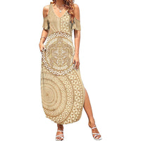 Tonga Ngatu Turtle Family Matching Summer Maxi Dress and Hawaiian Shirt Vintage Tongan Tapa Cloth